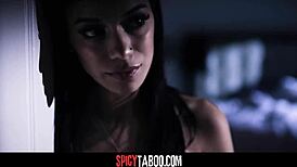 Stepdad fucks big tits teen stepdaughter pussy sneaking in his bed