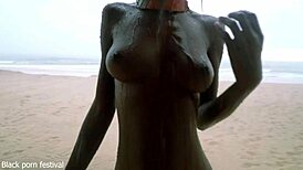 Skinny Ebony Dancer Strips Naked in Rain!