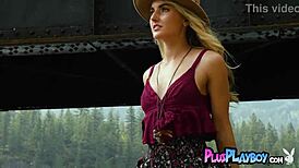 Sweet Blonde Milf Anna Katarina Strips Outdoor Exposing Natural Tits and Body