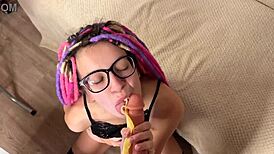 😲 wow, giantess eats food in stockings for huge eating fetish roleplay!!