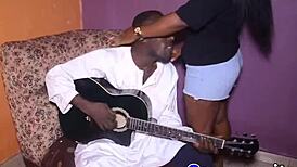 guitar player bends horny 18-year-old ebony over for public big black cock doggystyle