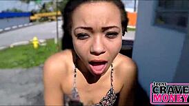 Petite Teen Pounds Dildo on Motorcycle for Cash