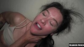 Petite college teen overwhelmed by 3 dicks riding hard