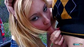 Blonde Milf Jumps in Stranger's Car for Big Cock Ride with Deepthroat Facial Finish