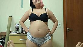 pregnant young cutie homemade fucks ugly old guy's cock with her sexy belly showing