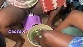 Juicy milf spreads trimmed black pussy naughty while nails done homemade couple