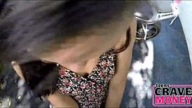 Petite Teen Pounds Dildo on Motorcycle for Cash