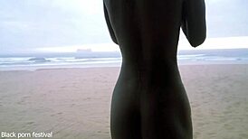 Skinny Ebony Dancer Strips Naked in Rain!