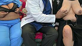 doctor, doesn't this patient's throbbing cock need your special hands-on treatment right now?