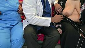 doctor, doesn't this patient's throbbing cock need your special hands-on treatment right now?