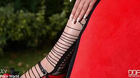 lucie spreads her huge saggy tits and curvy czech ass for backdoor play with heels on