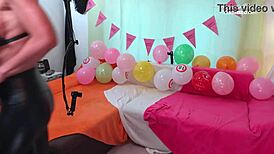 Tiffany Rousso's behind scenes birthday surprise features deepthroat riding and double vaginal gaping.