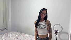 Tight Pussy TikToker Brunette Rides Big Cock Doggystyle Bent Over