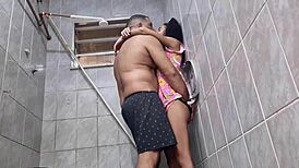 he sneaks in bathroom and fucks skinny cosplay teen slut hard