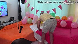 Tiffany Rousso's behind scenes birthday surprise features deepthroat riding and double vaginal gaping.