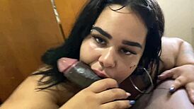 fat bbw with pierced nipples flashes ass shakes it before interracial big black cock pussy pounding at home