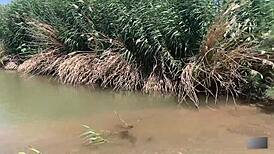 Sparks flies as blonde takes monster cock in mud!