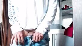 primo strokes his thick cock hard then laps up all his sticky cum