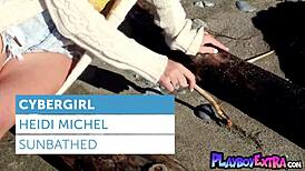 heidi michel rips clothes for big tits nude beach sunbath