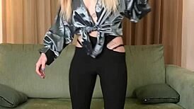 hey, check out hazel ash in that shiny shirt and tight leggings