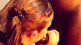 Redhead Mystic Ginger slurps sloppy chocolate-covered BBC blowjob