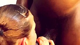 Redhead Mystic Ginger slurps sloppy chocolate-covered BBC blowjob