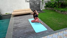 Petite stepsister rides huge dick cowgirl after yoga while parents away for deep creampie