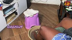 Juicy milf spreads trimmed black pussy naughty while nails done homemade couple