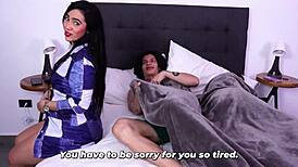 Big ass milf shares bed with neighbors gets fucked by muscular bodybuilder