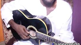 guitar player bends horny 18-year-old ebony over for public big black cock doggystyle