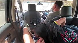 cuckold drives us around while i fuck his wife bareback in car