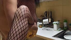 milf wife in stockings takes anal pounding on kitchen counter after kissing