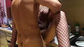 milf wife in stockings takes anal pounding on kitchen counter after kissing