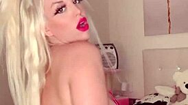 Hot blonde dances sexy in lingerie then rides huge dildo cowgirl hard