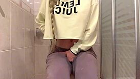Horny 19-Year-Old Blonde Lil Rose Squirts Hard in College Bathroom