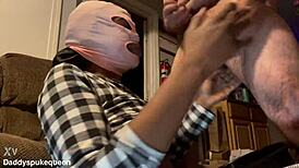 black queen gags on facefuck pukes while licking taint and eye cumshot