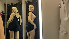check out this slutty wife flashing see-through outfits in mall changing room 👀🛍️