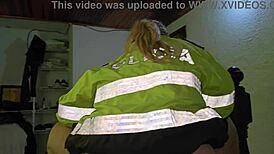 blonde police officer impales herself on throbbing cock at office desk during shift