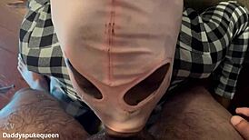 black queen gags on facefuck pukes while licking taint and eye cumshot