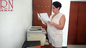 naughty office sec scans her boobs and pussy on scanner cam