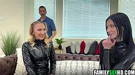 Stepdad's Taboo Threesome with Slutty Blonde Stepdaughter and Petite Stepniece