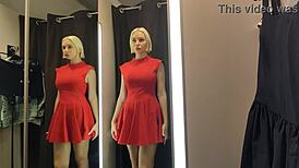 check out this slutty wife flashing see-through outfits in mall changing room 👀🛍️