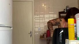 husband catches wife flashing big pussy balcony bikini wash