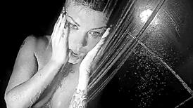 Brunette Milf Jezebelle Fingers Pussy and Tits in Steamy Shower Masturbation