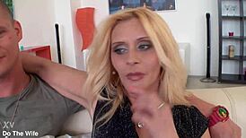 Mature blonde housewife scarlet mika rides bbc doggystyle cowgirl cuckold creampie impregnation