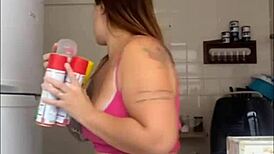 husband catches wife flashing big pussy balcony bikini wash