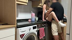 Stepdad eats shaved pussy and creampies hard while I chat on phone with boyfriend