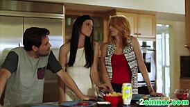 the cougar flexes her legs wide for deep bareback thrusts from stud