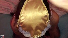 French milf deepthroats in satin lingerie heels rimjobs cumshots pov
