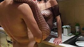 milf wife in stockings takes anal pounding on kitchen counter after kissing